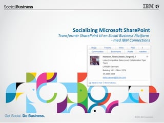 Socializing Microsoft SharePoint
Transformér SharePoint til en Social Business Platform
                               - med IBM Connections




                                             ©2011 IBM Corporation
 