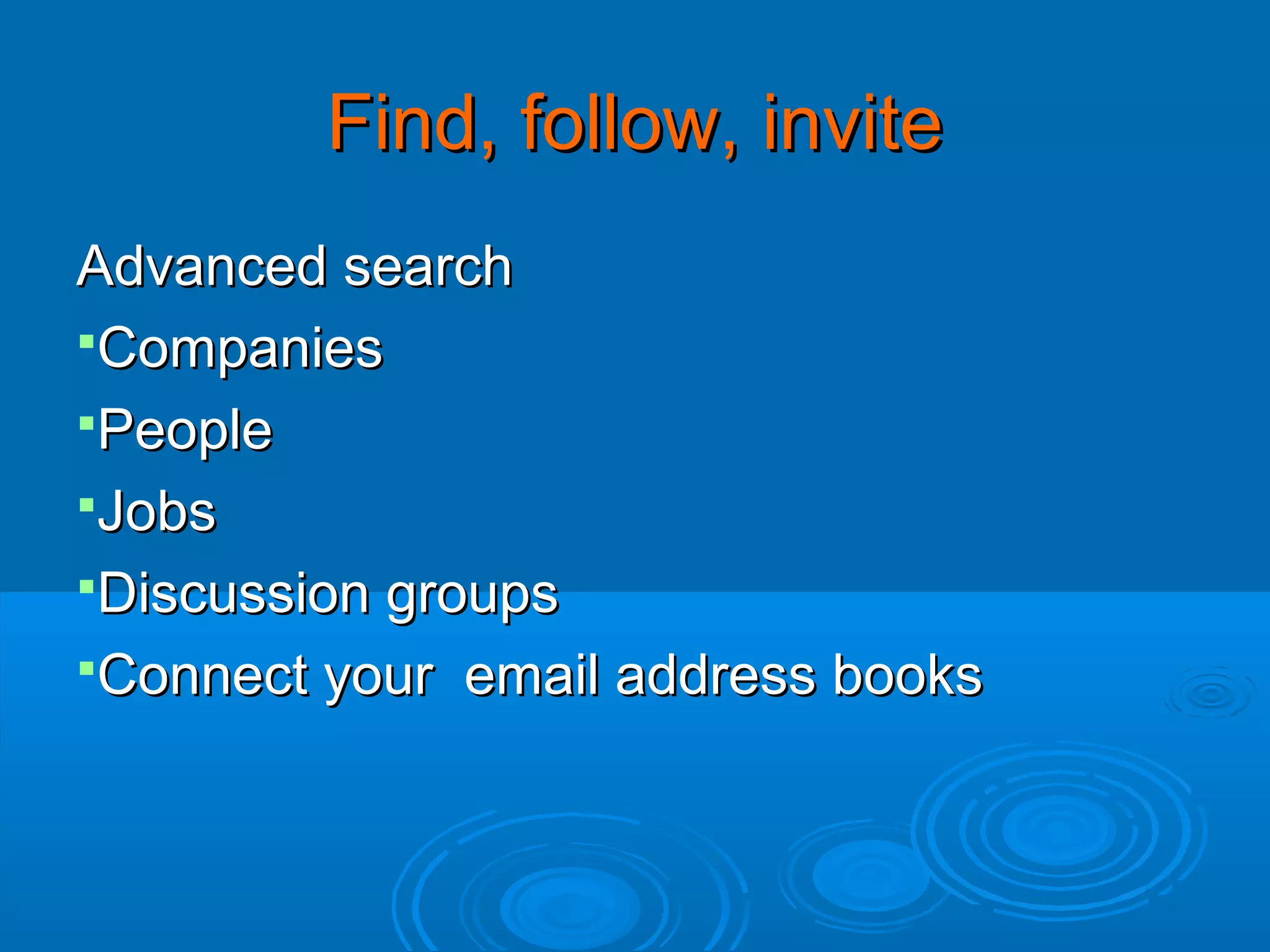 Find, follow, invite
Advanced search
Companies
People
Jobs
Discussion groups
Connect your email address books

 