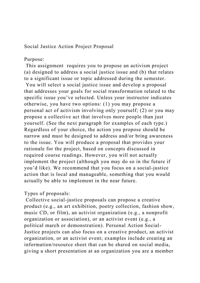 Social Justice Action Project ProposalPurpose This assign.docx ...