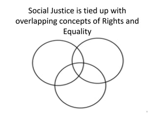 Social Justice is tied up with
overlapping concepts of Rights and
Equality
4
 