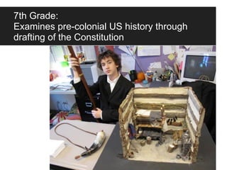 7th Grade:
Examines pre-colonial US history through
drafting of the Constitution
 