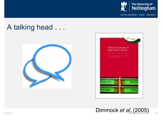 A talking head . . .

10/29/13

Dimmock et al, (2005)
Event Name and Venue

19

 
