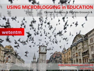 USING MICROBLOGGING in EDUCATION Carmen Holotescu & Gabriela Grosseck &  wetentm WETEN Training, Timisoara, April, 19-21, 2010 http://weten.org   