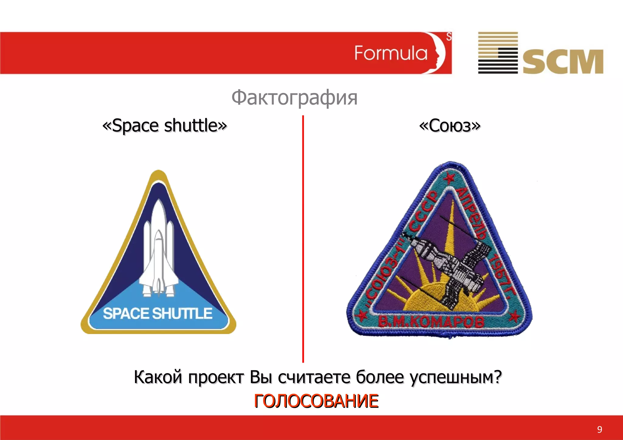 9 Фактография « Space shuttle » «Союз» Какой проект Вы считаете более успешным? ГОЛОСОВАНИЕ 