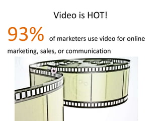 Video is HOT!
93% of marketers use video for online
marketing, sales, or communication
 