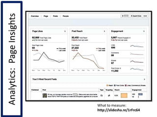 Analytics:PageInsights
What to measure:
http://slidesha.re/1rFrc64
 