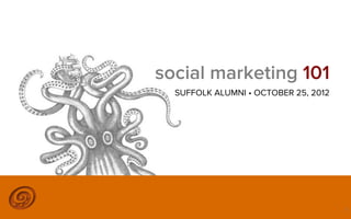 social marketing 101
  SUFFOLK ALUMNI • OCTOBER 25, 2012




                  ©2012 @MIKETRAP, LLC. ALL RIGHTS RESERVED.   1
 