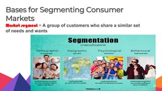 Bases for Segmenting Consumer
Markets
Market segment = A group of customers who share a similar set
of needs and wants
37
 