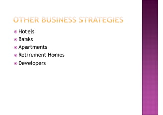 Hotels
Banks
Apartments
Retirement Homes
Developers
 