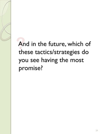?
And in the future, which of
these tactics/strategies do
you see having the most
promise?




                           ...