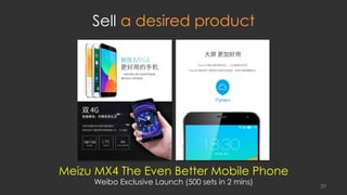Meizu MX4 The Even Better Mobile Phone
Weibo Exclusive Launch (500 sets in 2 mins)
Sell a desired product
39
 