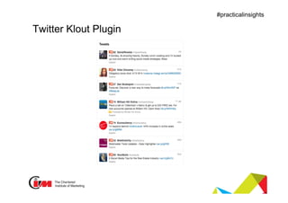 Presentation title
#practicalinsights
Twitter Klout Plugin
 