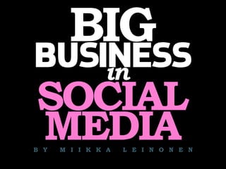 BIG
BUSINESS
    in
SOCIAL
MEDIA
BY   MIIKKA   LEINONEN
 