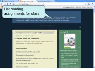List reading assignments for class. 