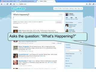 Asks the question: “What’s Happening?” 