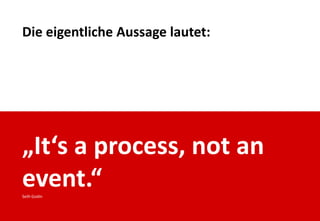 Die eigentliche Aussage lautet:




         „It‘s a process, not an
         event.“
         Seth Godin



07.12.2011                                 17
 