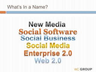 What’s In a Name?New MediaSocial SoftwareSocial BusinessSocial MediaEnterprise 2.0Web 2.0