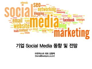 기업 Social Media 동향 및 전망
       마켓캐스트 대표 김형택
       (trend@webpro.co.kr)
 