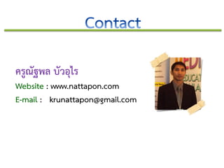ครูณัฐพล บัวอุไร
Website : www.nattapon.com
E-mail : krunattapon@gmail.com
 