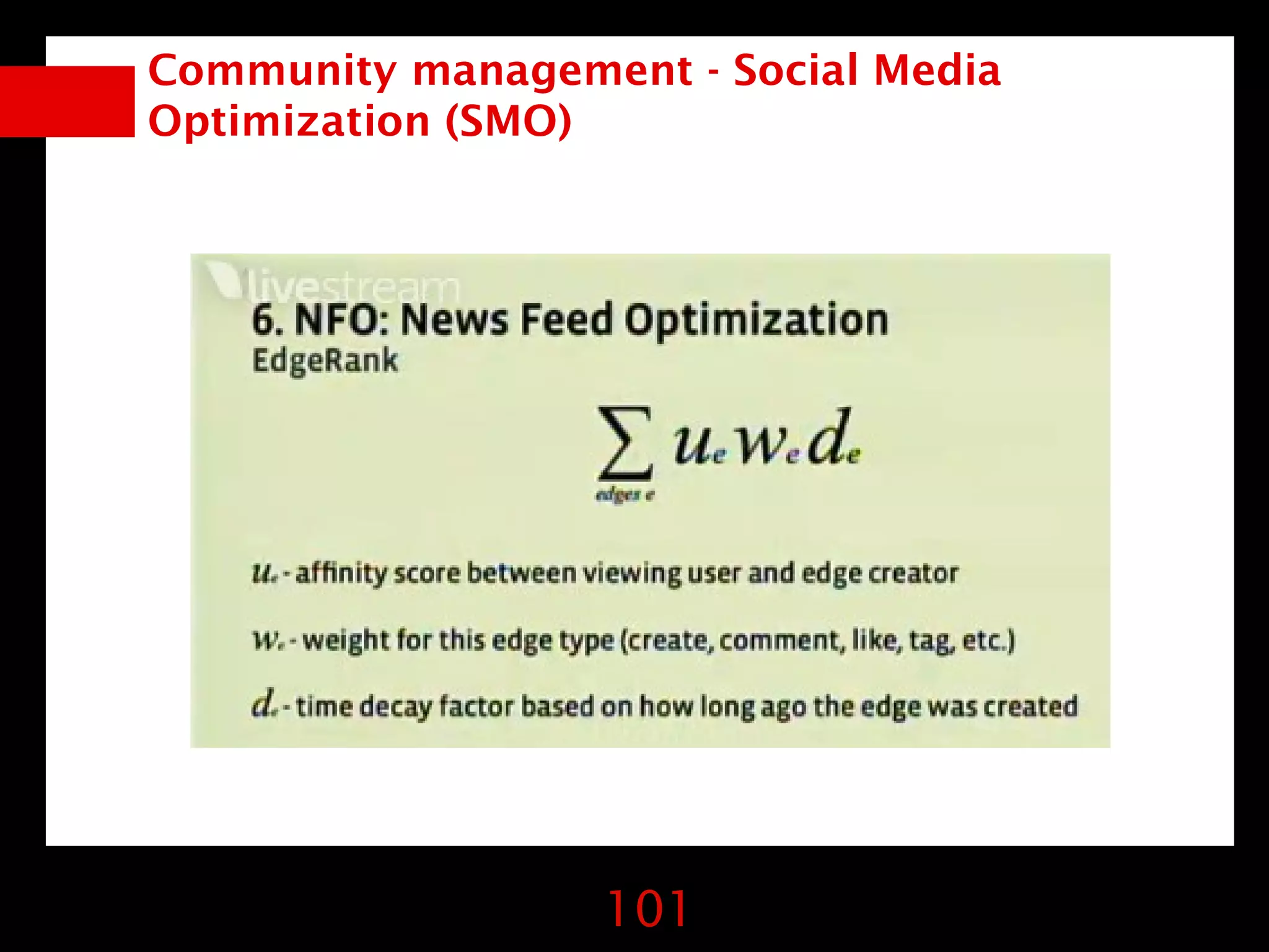 Community management - Social Media
Optimization (SMO)




                  101
 