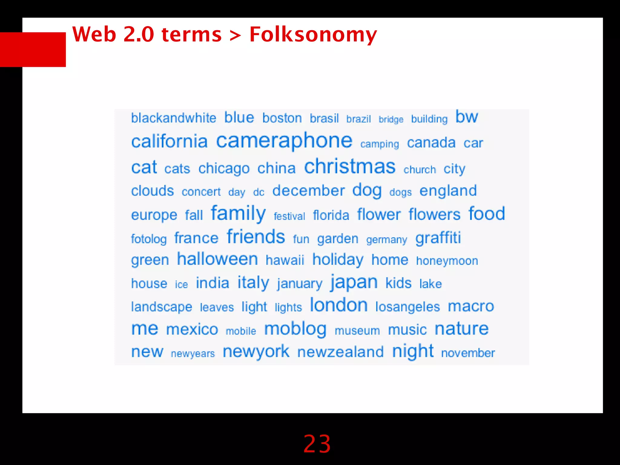 Web 2.0 terms > Folksonomy




                   23
 