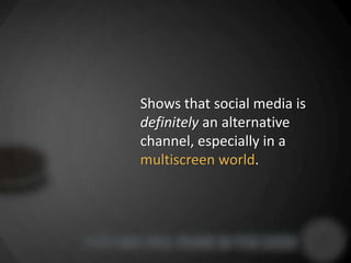 Shows that social media is
definitely an alternative
channel, especially in a
multiscreen world.
 