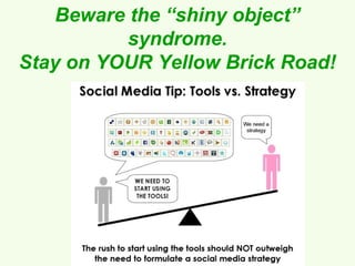 Beware the “shiny object”
          syndrome.
Stay on YOUR Yellow Brick Road!
 