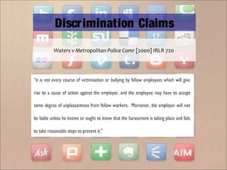 Waters v Metropolitan Police Comr [2000] IRLR 720
Discrimination Claims
 