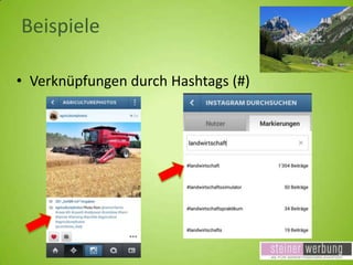 Beispiele
• Verknüpfungen durch Hashtags (#)

 