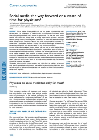Social media: the way forward or a waste of  time for physicians? - M DeCamp - AM Cunningham