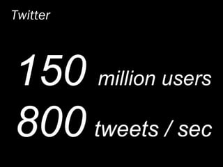 Twitter
150 million users
800 tweets / sec
 