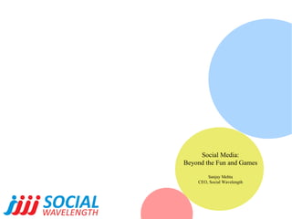 Social Media: Beyond the Fun and Games Sanjay Mehta CEO, Social Wavelength 