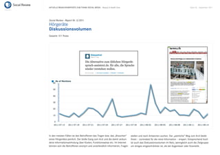 AKTUELLE BRANCHENREPORTS ZUM THEMA SOCIAL MEDIA – Beauty & Health Care                                                            Seite 52 . September 2011




Social Review - Report Nr. 3/2011
Hörgeräte
Diskussionsvolumen
Gesamt: 511 Posts




In den meisten Fällen ist den Betroffenen das Tragen bzw. das „Brauchen“   stellen und nach Antworten suchen. Der „peinliche“ Weg zum Arzt bleibt
eines Hörgerätes peinlich. Der bloße Gang zum Arzt und die damit verbun-   ihnen – zumindest für die reine Information – erspart. Entsprechend hoch
dene Informationseinholung über Kosten, Funktionsweise etc. Im Internet    ist auch das Diskussionsvolumen im Netz, wenngleich auch die Zielgruppe
können sich die Betroffenen anonym und unverbindlich informieren, Fragen   um einiges eingeschränkter ist, als bei Augenlaser oder Kosmetik.
 