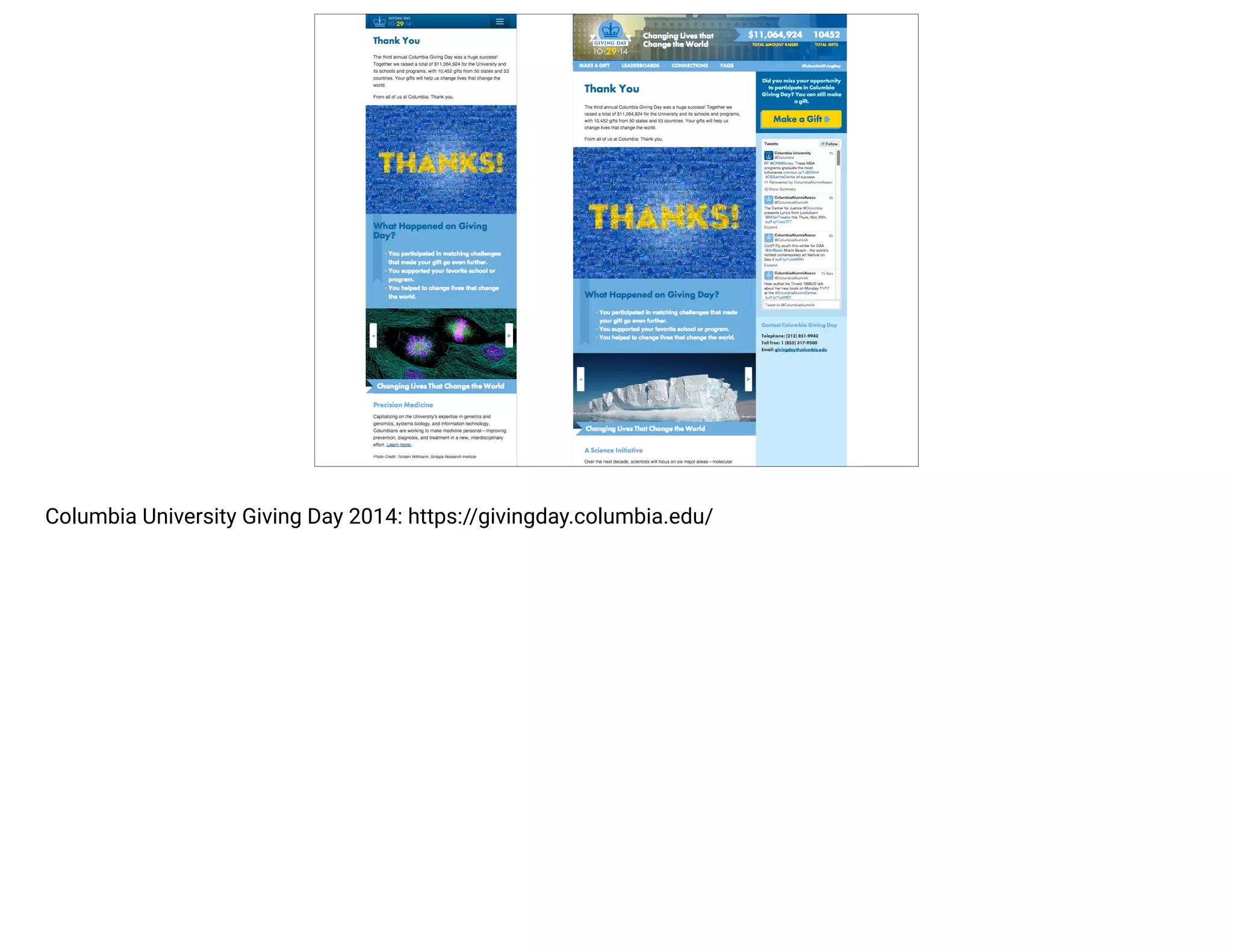 Columbia University Giving Day 2014: https://givingday.columbia.edu/ 
 