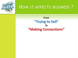 H OW   IT AFFECTS BUSINESS   ?

              From
        “Trying to Sell”
               To
   “Making Connections”
 