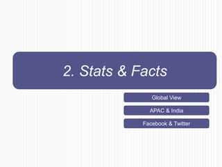 2. Stats & Facts
               Global View

              APAC & India

            Facebook & Twitter
 