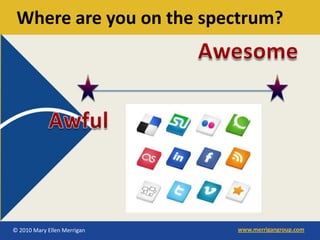 Where are you on the spectrum?




© 2010 Mary Ellen Merrigan   www.merrigangroup.com
 