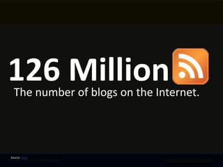 126 Million
   The number of blogs on the Internet.




 Source: Jess3
© 2010 Mary Ellen Merrigan      www.merrigangroup.com
 