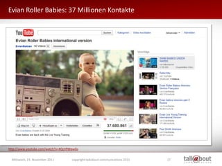 Evian Roller Babies: 37 Millionen Kontakte




http://www.youtube.com/watch?v=XQcVllWpwGs


  Mittwoch, 23. November 2011 ...