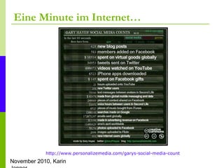 November 2010, Karin
Eine Minute im Internet…
http://www.personalizemedia.com/garys-social-media-count
 