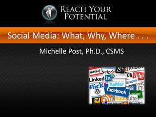 Social Media: What, Why, Where . . .
Michelle Post, Ph.D., CSMS

 