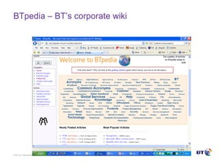 © Brit ish Telecommunicat ions plc
BTpedia – BT’s corporate wiki
 