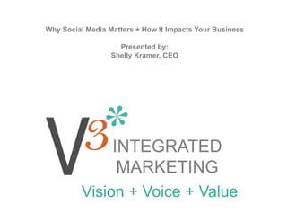 Why Social Media Matters + How It Impacts Your Business

                    Presented by:
                  Shelly Kramer, CEO




                  INTEGRATED
                   MARKETING
          Vision + Voice + Value
 