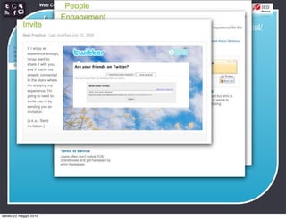 Web Communication and Social Media - Media design 03


                   Interaction
                                                      http://developer.yahoo.com/ypatterns/social/
                 design patterns




sabato 22 maggio 2010
 