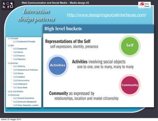 Web Communication and Social Media - Media design 03


                   Interaction
                                                           http://www.designingsocialinterfaces.com/
                 design patterns




sabato 22 maggio 2010
 