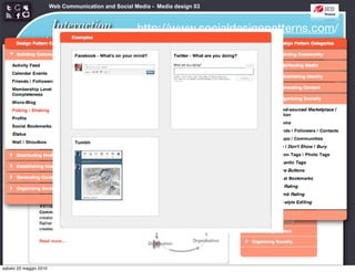 Web Communication and Social Media - Media design 03


                   Interaction                        http://www.socialdesignpatterns.com/
                 design patterns




sabato 22 maggio 2010
 