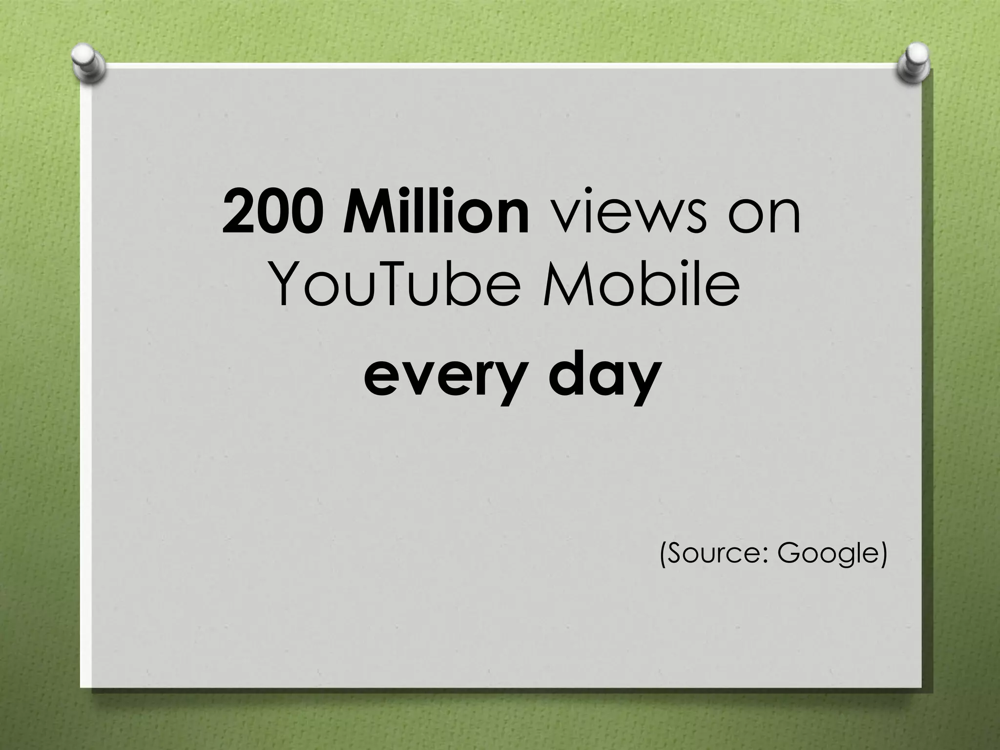 200 Million  views on YouTube Mobile  every   day (Source: Google) 
