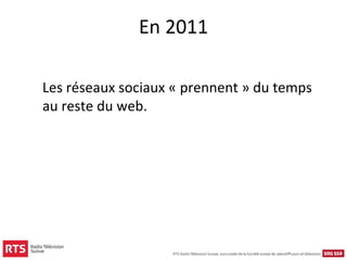 En 2011

Les réseaux sociaux « prennent » du temps
au reste du web.
 