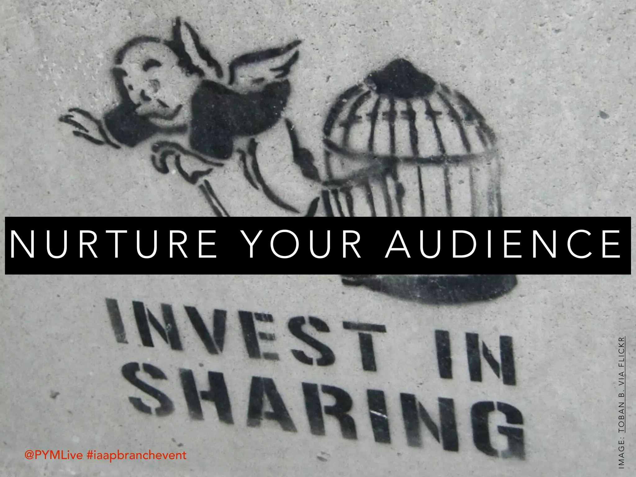 IMAGE:TOBANB.VIAFLICKR
N U R T U R E Y O U R A U D I E N C E
@PYMLive #iaapbranchevent
 