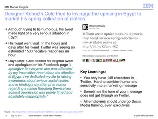 Designer Kenneth Cole tried to leverage the uprising in Egypt to market his spring collection of clothes <ul><li>Although ...